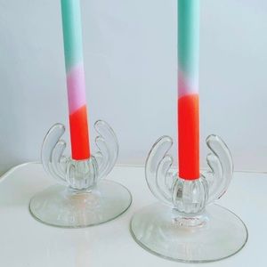 Heisey Glass Wave Candle Holders Vintage Art Deco MCM